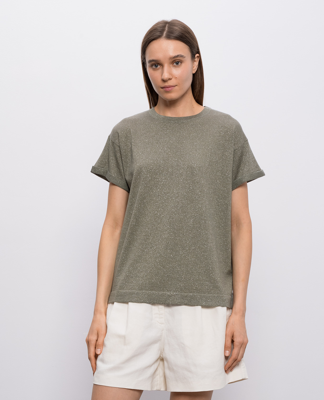 

Green cashmere and silk lurex t-shirt Brunello Cucinelli, Khaki