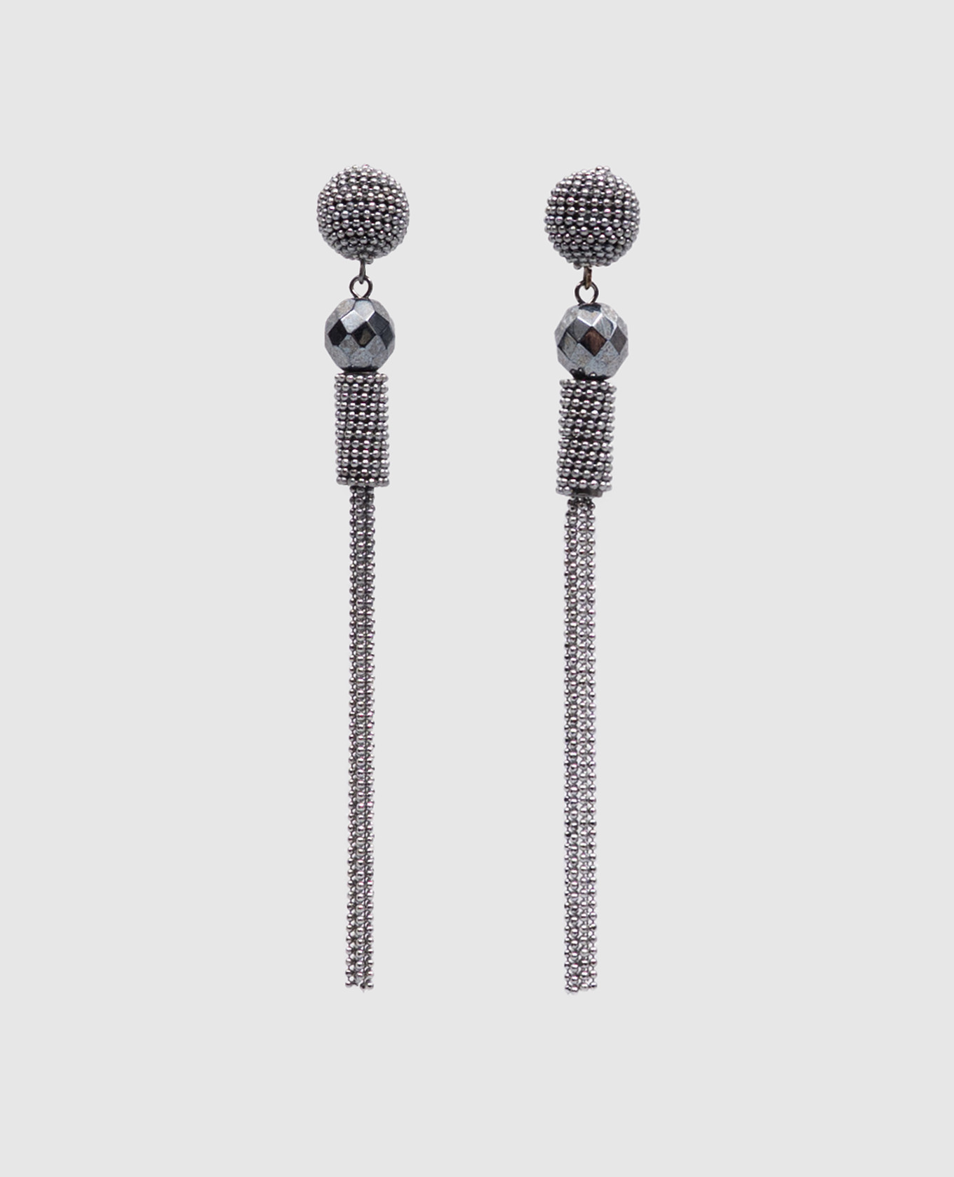 Gray earrings with beads and monil chain