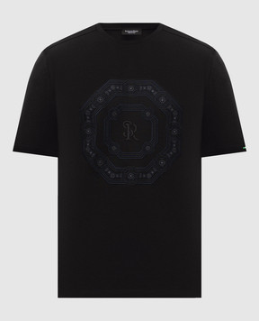Stefano Ricci Black T-shirt with monogram embroidery MNH6305490TE0001