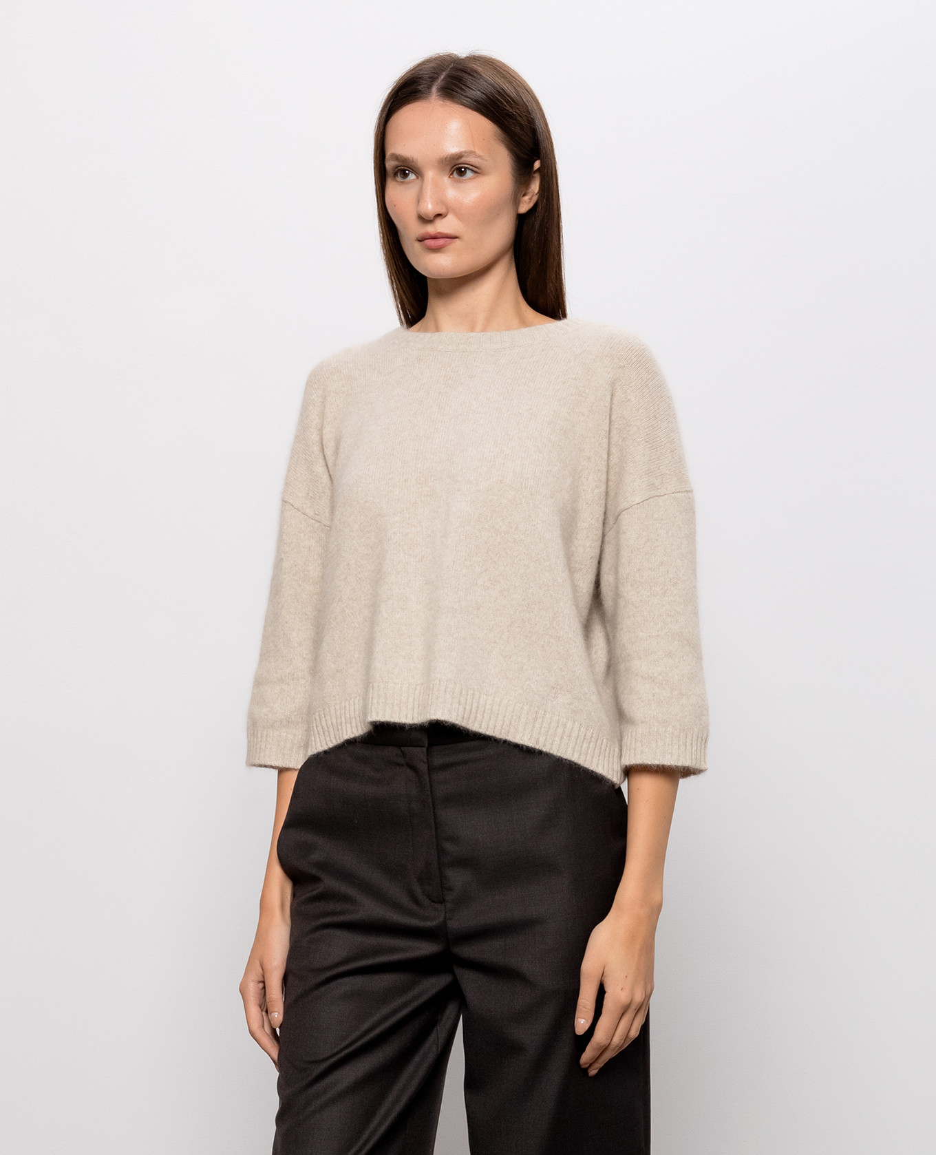 AZALI beige wool sweater with short sleeves Loulou de Saison 3