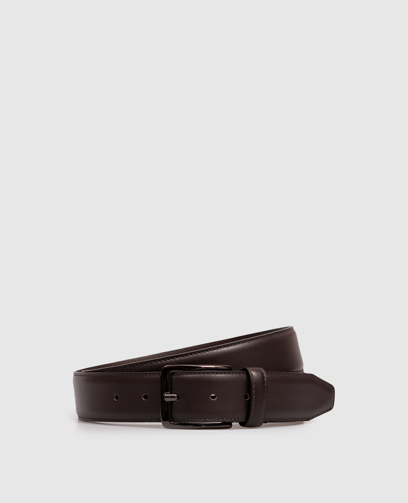 Dark brown leather belt with logo engraving