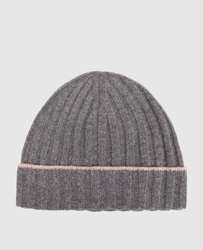 Brunello Cucinelli Grey cashmere hat with fringe M2240900