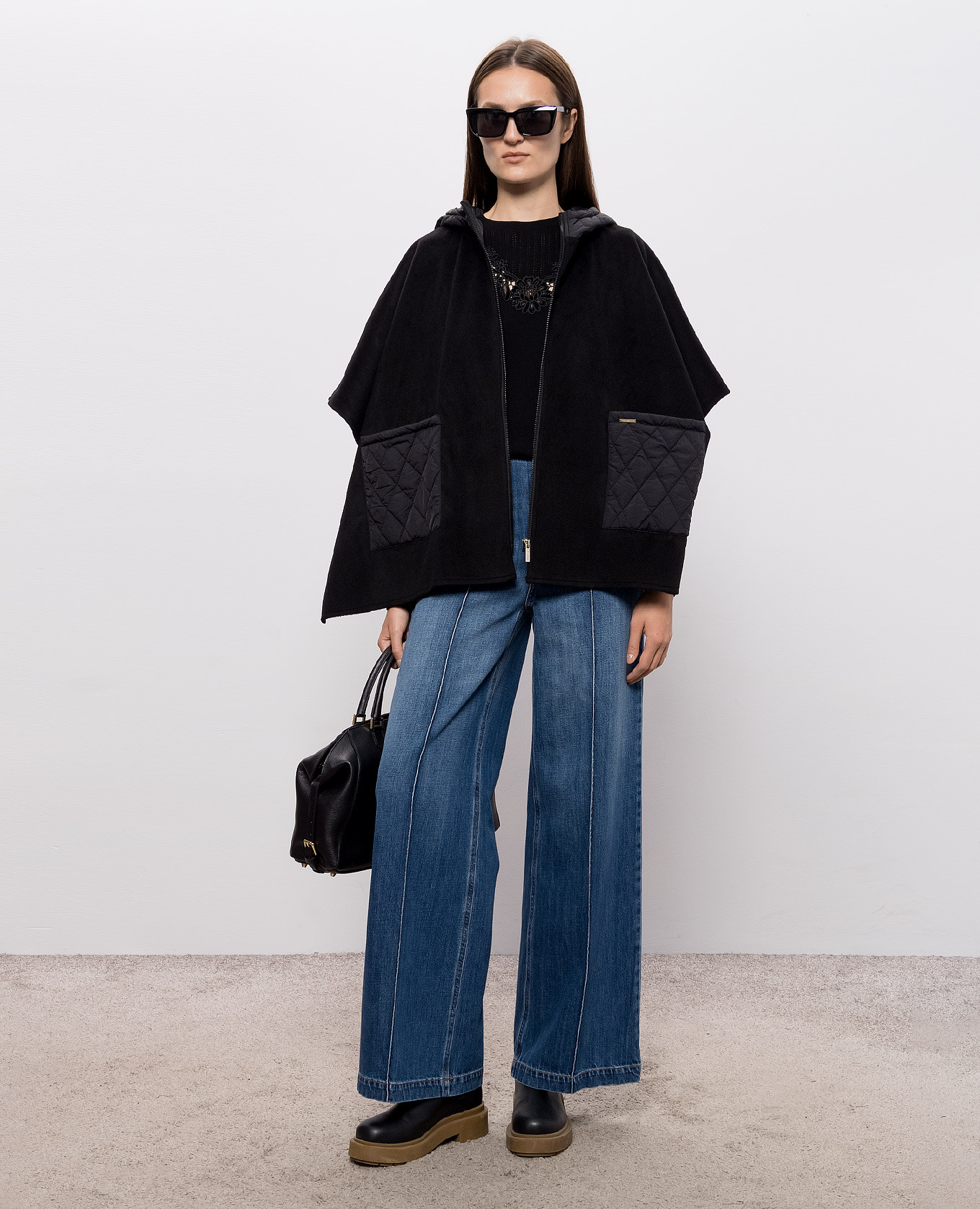 Black poncho with hood Twinset 2