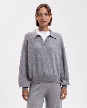 LISA YANG Katriel grey cashmere pullover with polo collar 2026310