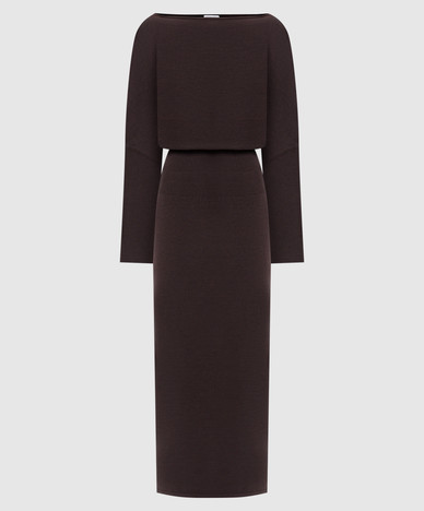 Abito midi monospalla in lana marrone Janese