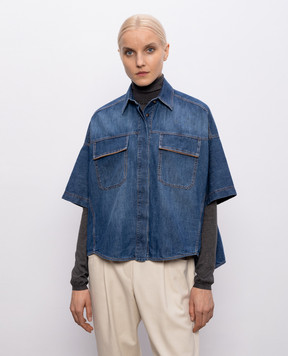 Brunello Cucinelli Blue denim shirt with monil chain MH192RB506