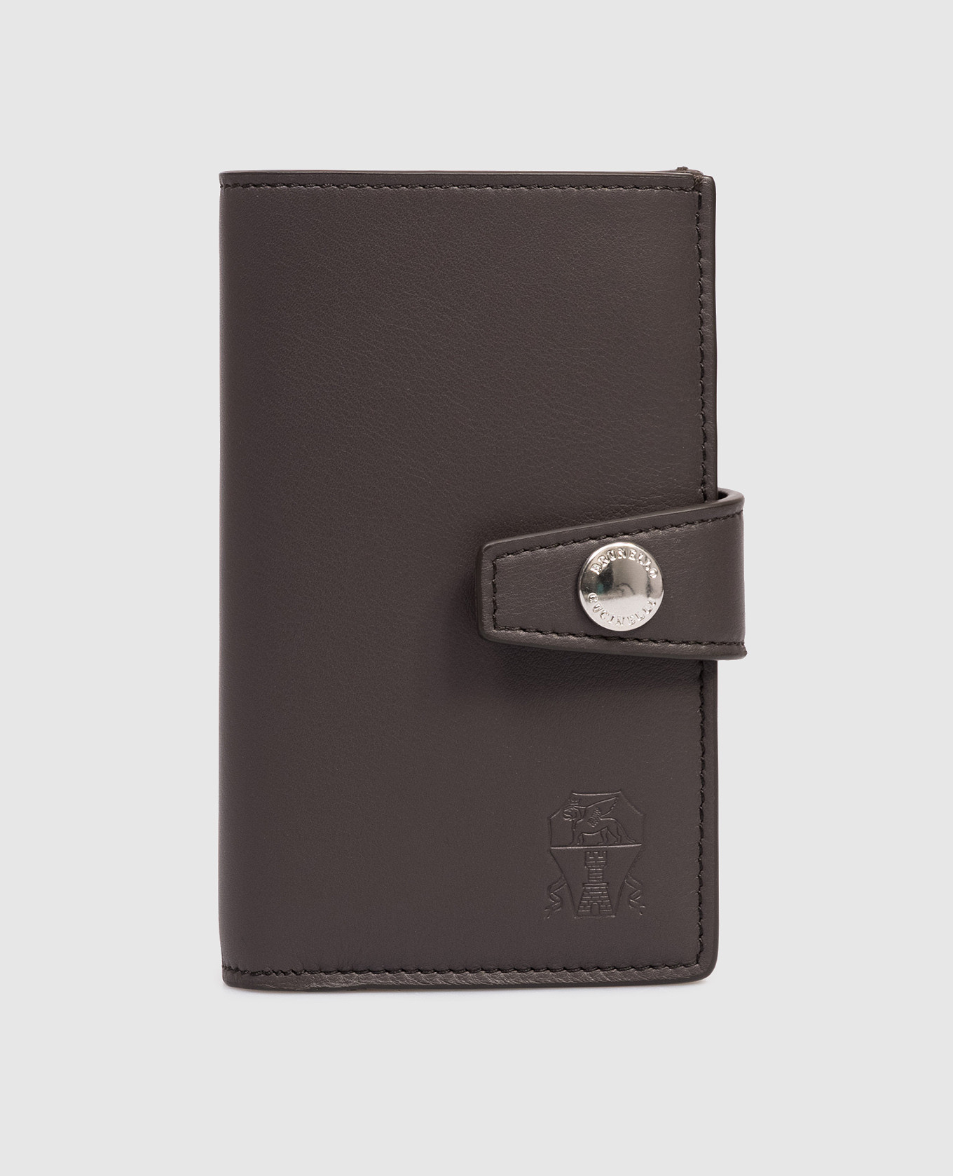 Brown leather wallet with embossed logo