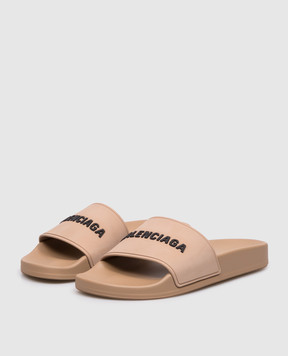 Balenciaga Brown sliders with textured logo 565547W1S80