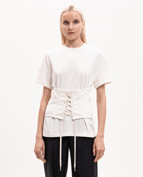 Alexander McQueen Ivory T-shirt with corset patch 863552QLAEZ