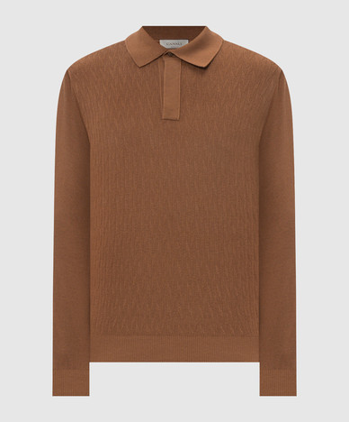 Brown polo with woven pattern