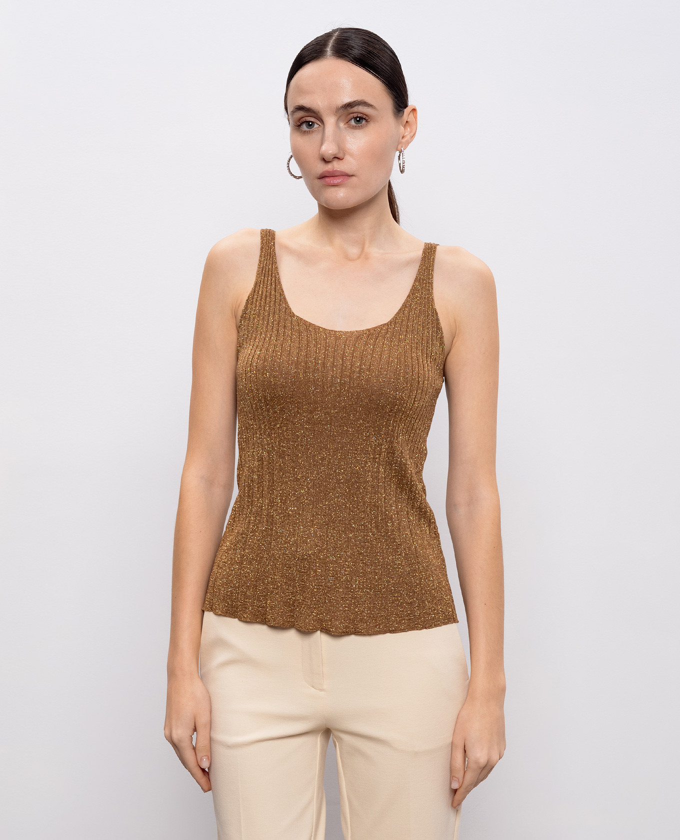 

Brown ribbed top with lurex Twinset