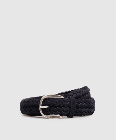 Blue suede Plot belt with weaving