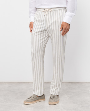 Agnona White striped linen pants T710U6YYB200