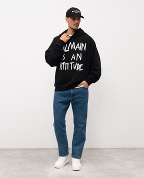 Balmain Black hoodie with contrast print GH1JT250GF40