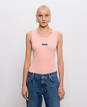 Dolce&Gabbana Pink ribbed T-shirt with logo patch F8W62TFU7AV