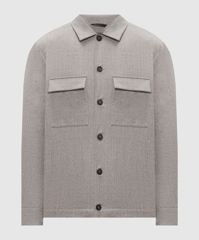 Grey wool shirt with logo patch