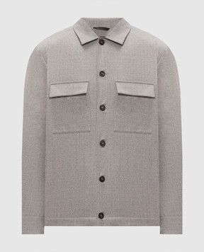 Peserico Grey wool shirt with logo patch R5223802710