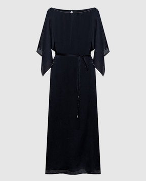 Peserico Dark blue dress with monil chain E0239001516