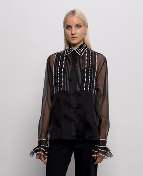 Ermanno Scervino Black silk blouse with contrast embroidery D492K350CSAPORG