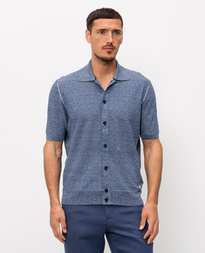 Stefano Ricci Blue short-sleeved shirt with linen and silk K616441PAMF26110