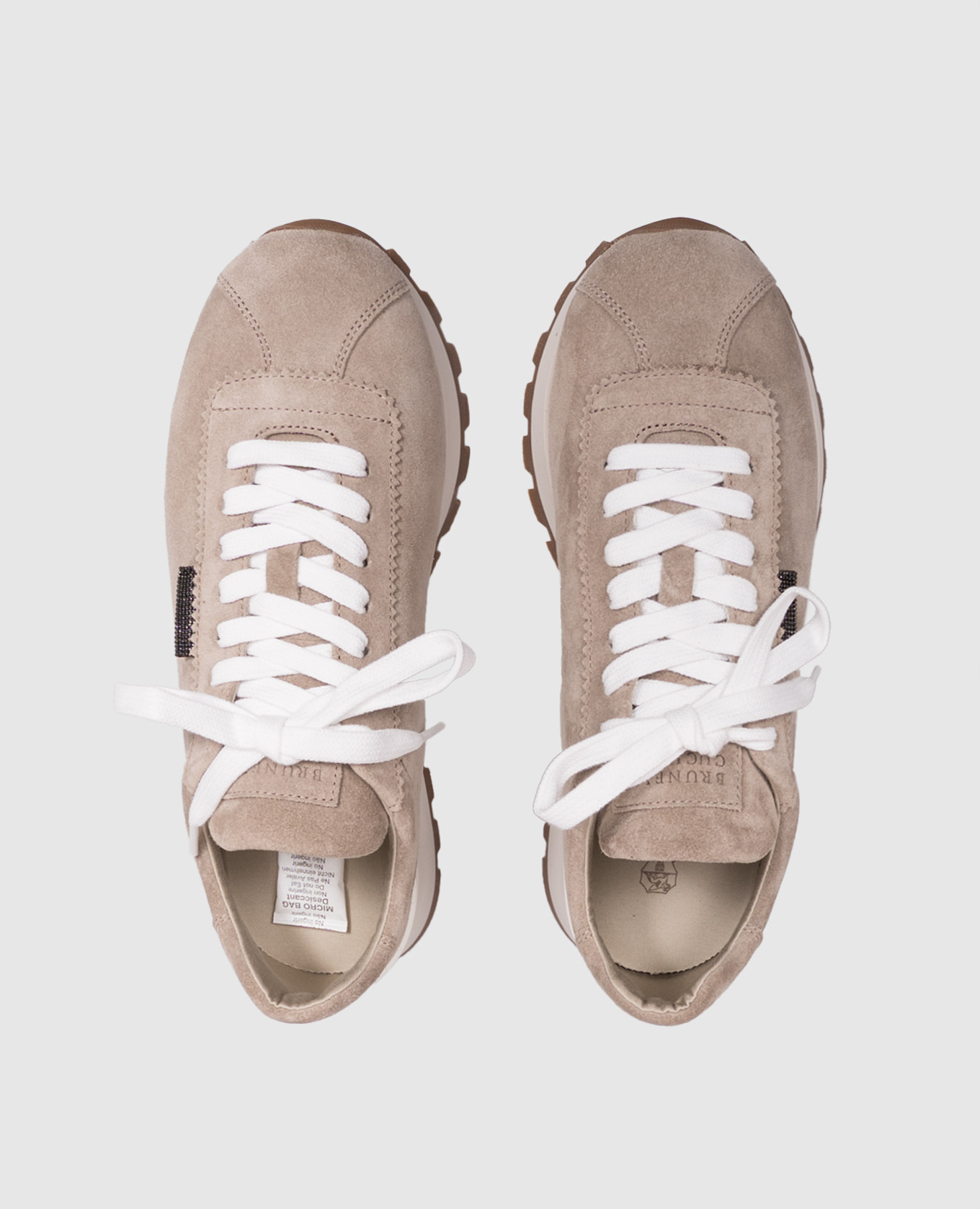 Beige suede sneakers with a monil chain Brunello Cucinelli 4