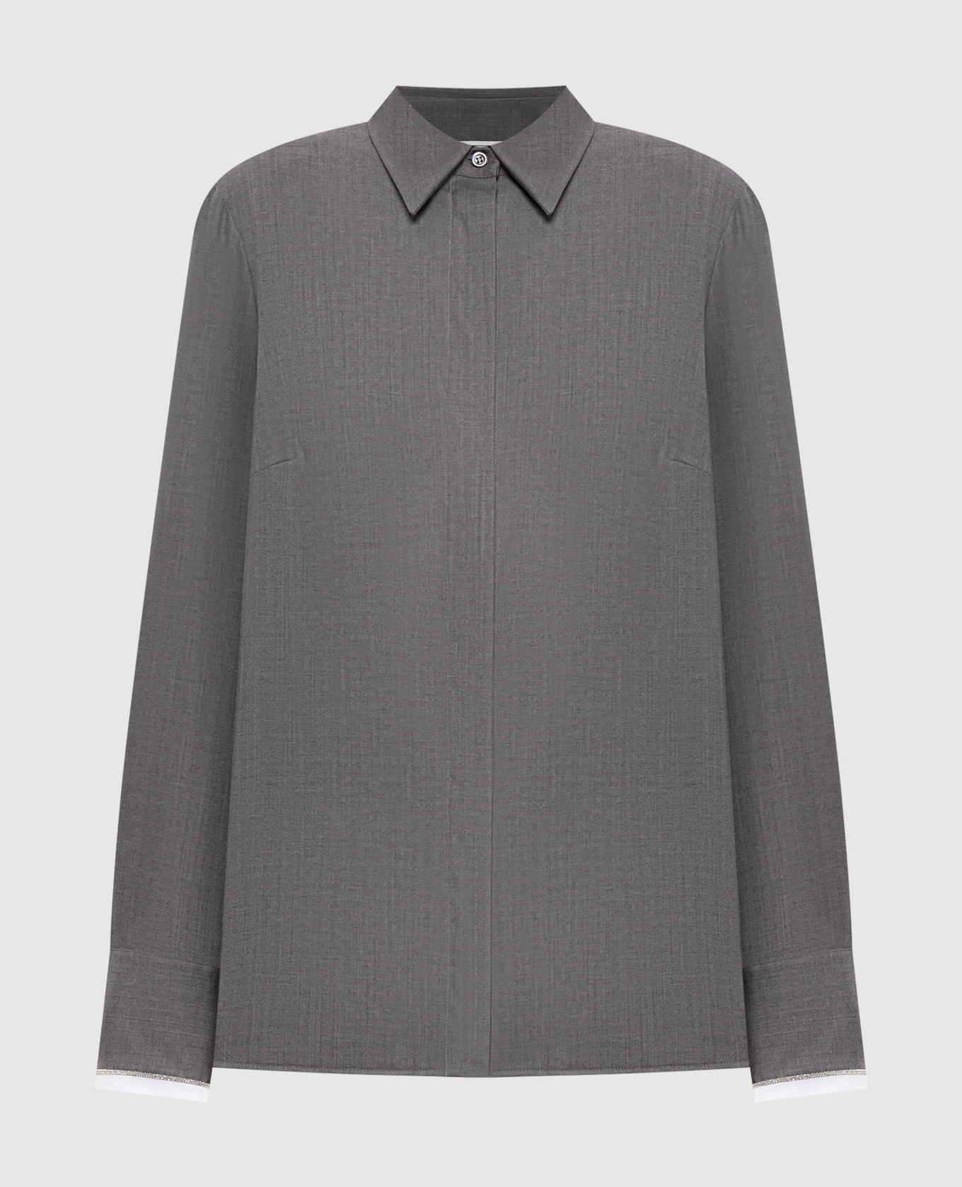 Gray wool shirt with monil chain