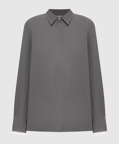 Gray wool shirt with monil chain
