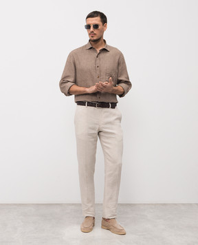 Stefano Ricci Brown linen shirt with logo MC008163BX2922