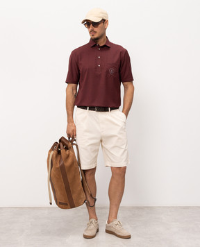 Brunello Cucinelli Burgundy wool polo shirt with logo print MM6701301F
