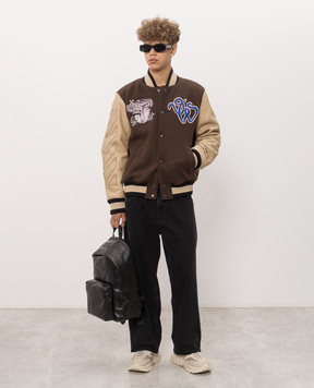 Off-White Brown bomber jacket with wool 44MJA122F26L001