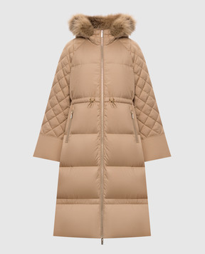 Be Florence Beige down jacket with fox fur BE26111