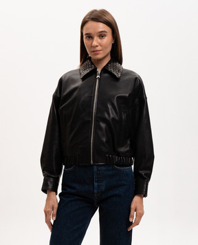 Babe Pay Pls Black leather jacket with braiding 2627ЗМ