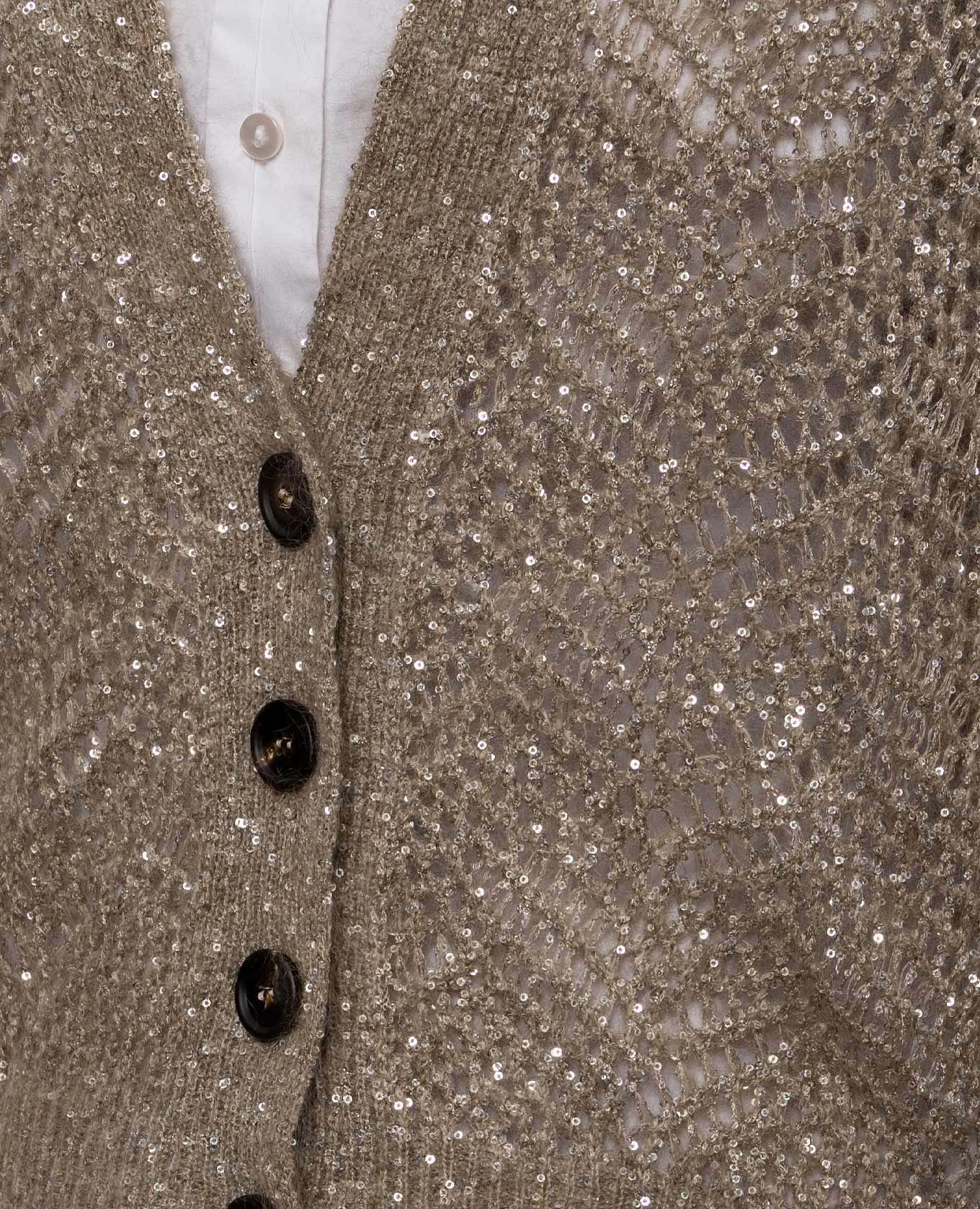 Beige cardigan with sequined wool Brunello Cucinelli 5