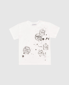 Dolce&Gabbana Children's white T-shirt with branded print L1JTEYG7PZC