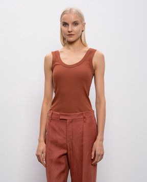 Brunello Cucinelli Brown ribbed top with monil chain MG902FP100