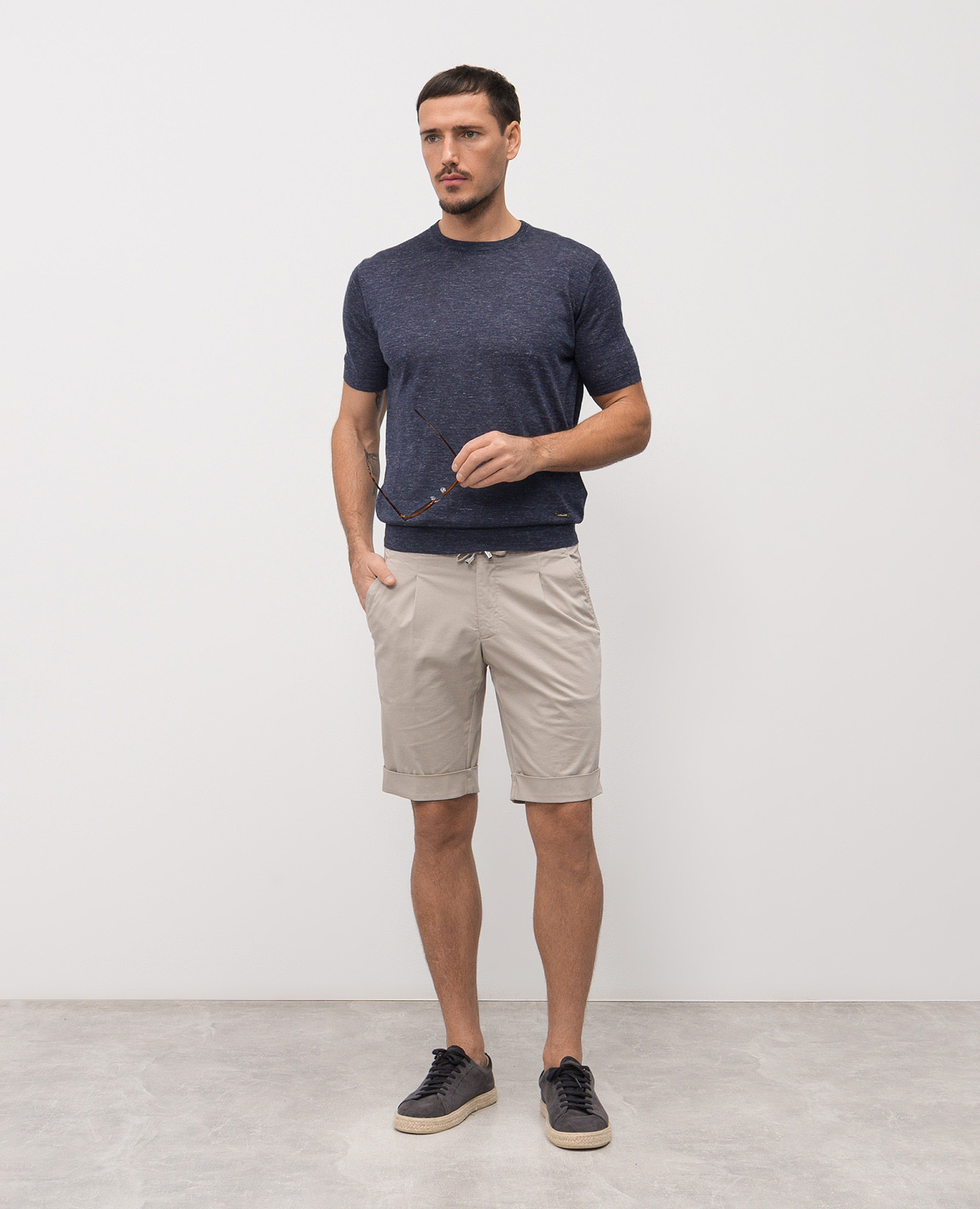Blue cashmere, silk and hemp t-shirt Enrico Mandelli 2
