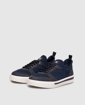 Stefano Ricci Blue combination sneakers with textured logo UV23G6704SNWYTS
