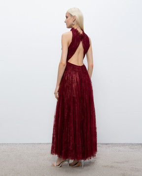 Montsand Burgundy lace dress with pleating D255