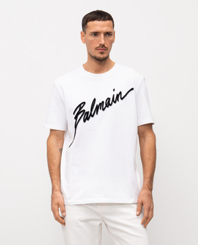 Balmain White T-shirt with logo print GH1EG000BC86