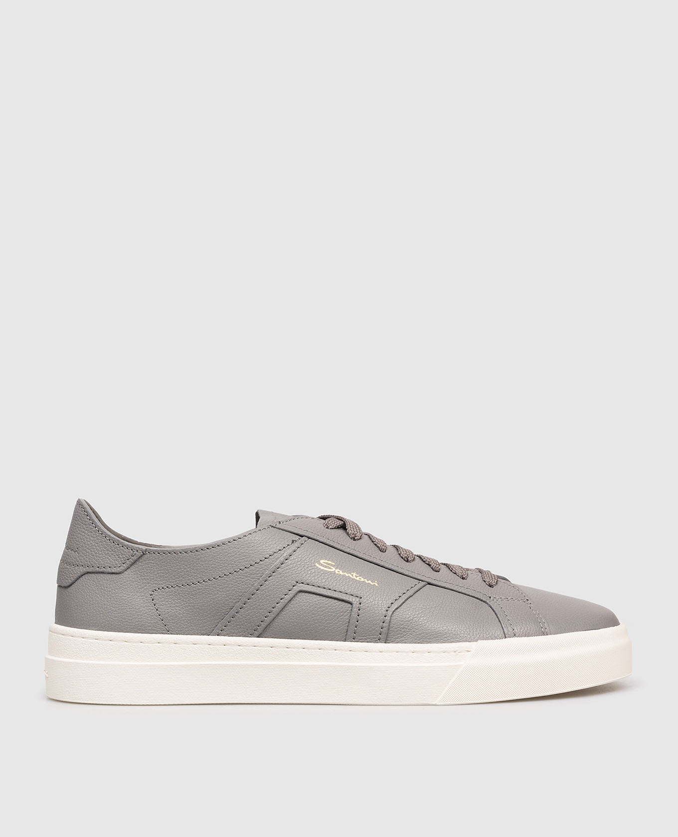 Grey leather sneakers with logo
