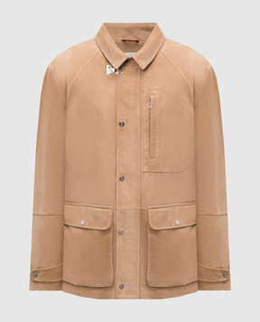 Brunello Cucinelli Beige suede jacket with emblem MPCFN2066