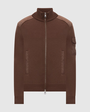 Moncler Brown wool cardigan with logo patch L20919B00003M1131