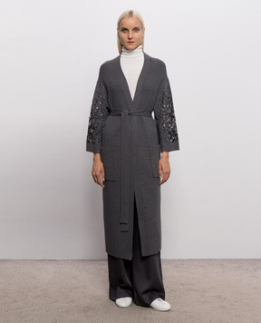 Twinset Grey elongated cardigan with a smell of wool 262AP3270