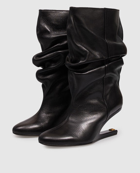 Balmain Black leather ankle boots with PB monogram HN1TA263LSDX