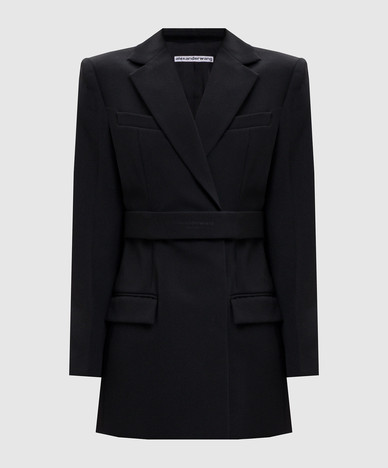 Black double-breasted wool jacket dress