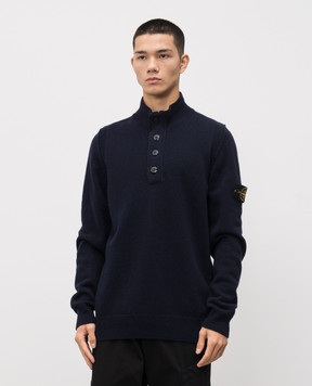 Stone Island Blue wool sweater with logo patch K2S155100040S00A3