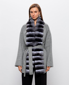 Fabio Gavazzi Gray cashmere coat with chinchilla fur FG2344FDOR