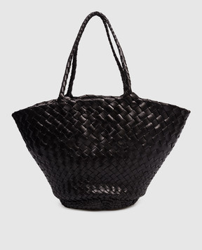 Dragon Egola Black Leather Woven Tote Bag DGS68026