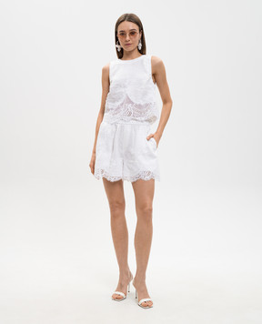 Twinset White linen shorts with lace 261TT2183