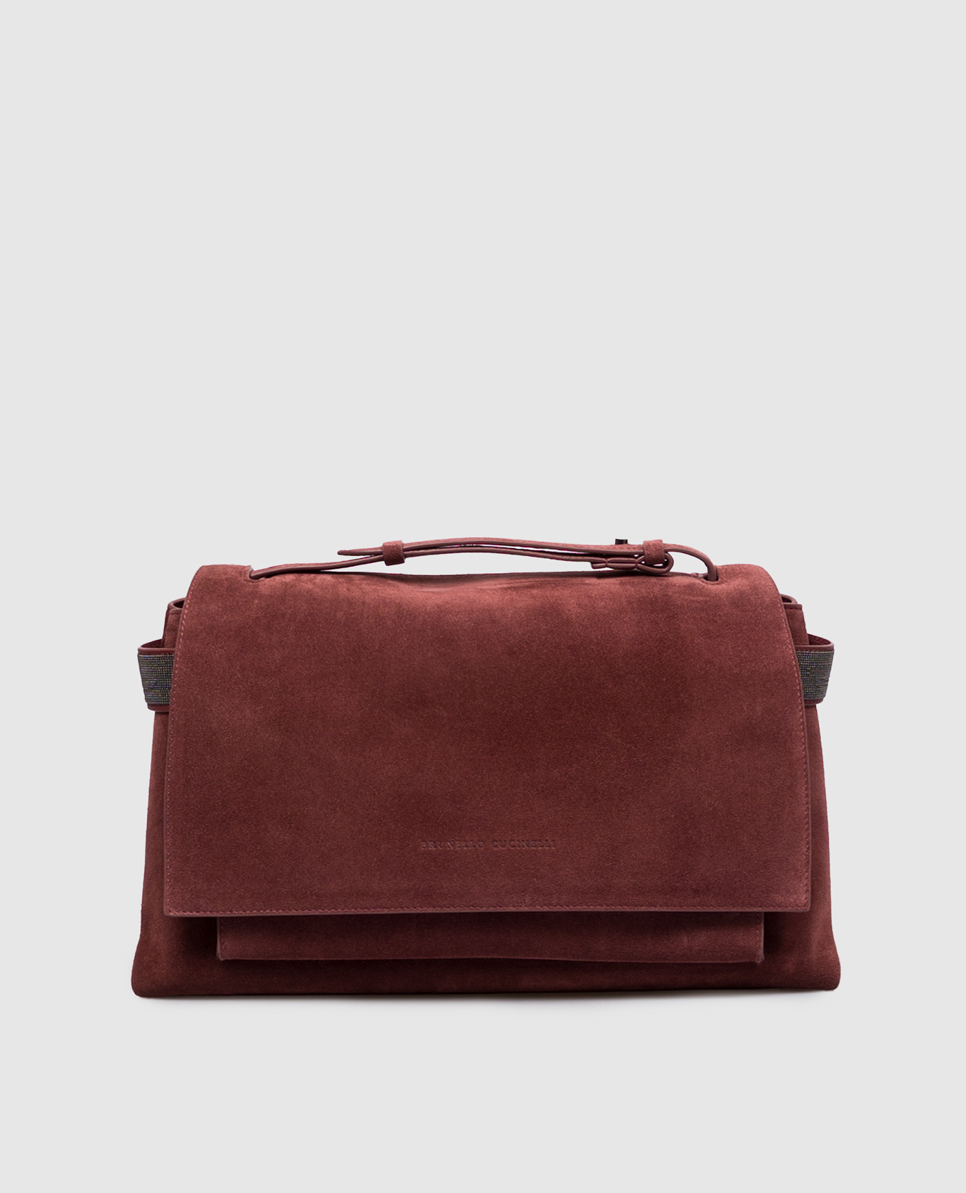 Burgundy suede bag with monil chain